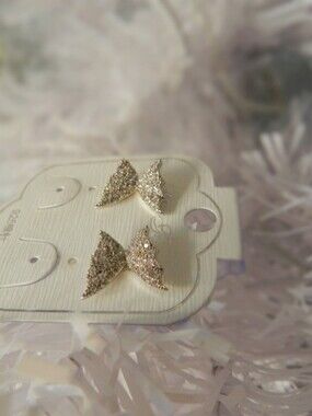 Sparkling Gold Bow Stud Earrings - Women Jewelry